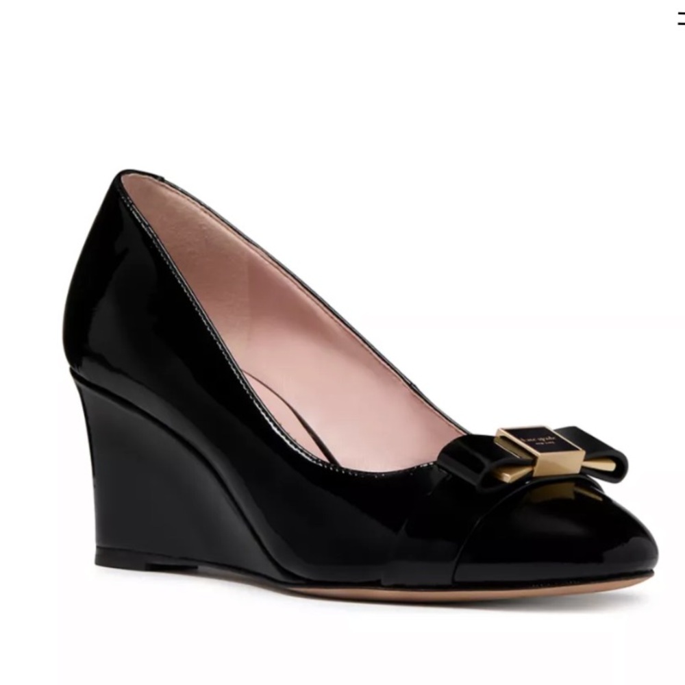 Kate Spade Black Patent Wedges with Bow Size 9,5 Made in Italy